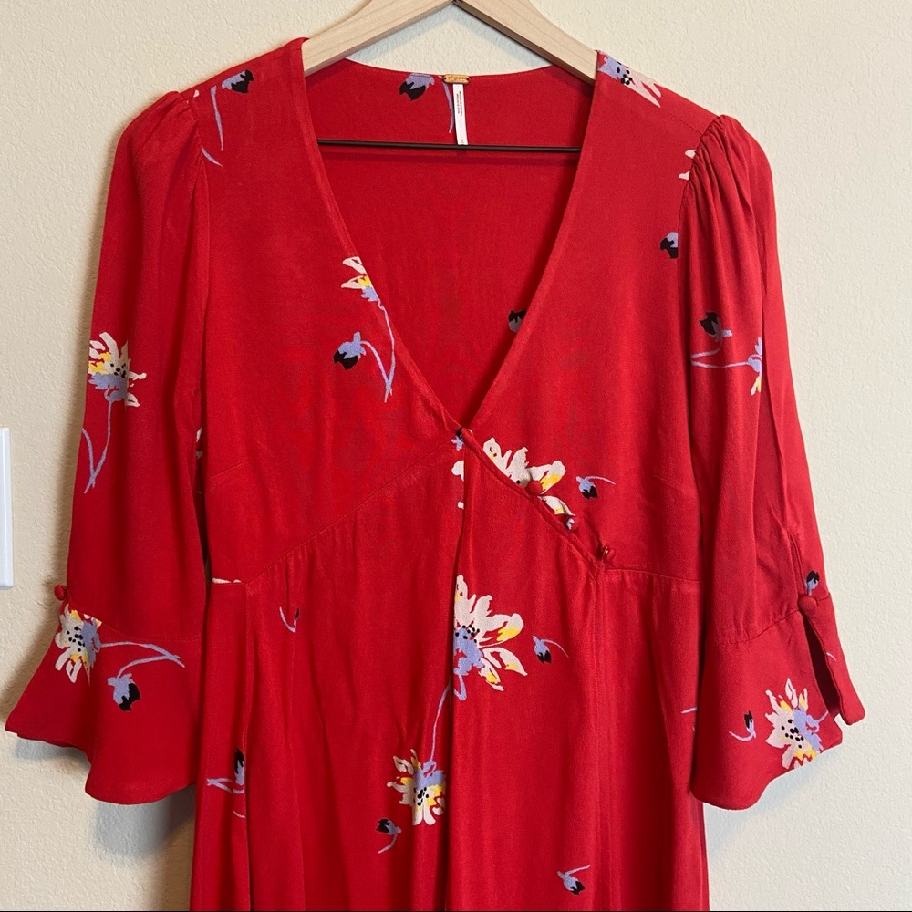 Free People Red V-neck Wrap Dress Size Small - Picture 3 of 9
